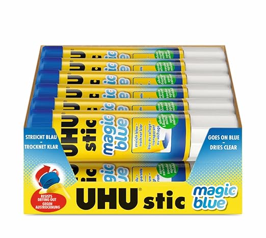 UHU Colored All Purpose Glue Stick 12-Pack Blue Applies & Dries Clear, 1.41oz - Non-Toxic, Washable. Permanent Strong Bond, Solvent-Free with Screw Cap,-DeskLoop Office
