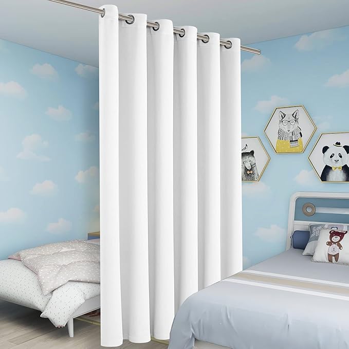 BONZER Room Divider Curtain Screen Partitions Total Privacy Wall Wide Blackout Curtains for Shared Room, 108L x 70W Inch (9L x 5.8W ft), 1 Panel, Greyish White-DeskLoop Office