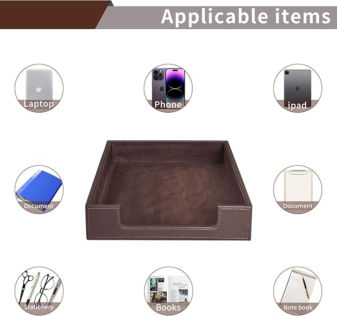 PU Leather Letter Tray - Load Documents Trays Front for Office Desktop Organizer - Desk Magazine, File, A4 Paper Holder - Paper Document File Holder Drak Brown (Drak Brown, A4-Tray)-DeskLoop Office