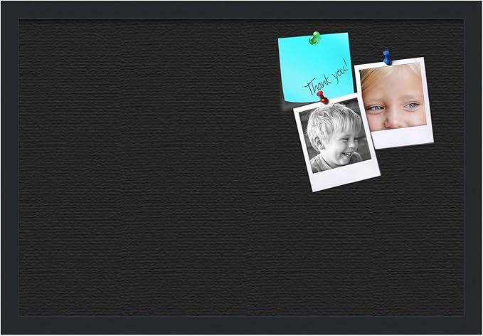 PinPix pin Cork Bulletin Board Made from Canvas, Classic Black Pattern 24 x 16 Inches (Completed Size) and Framed in Satin Black (PinPix-622)-DeskLoop Office