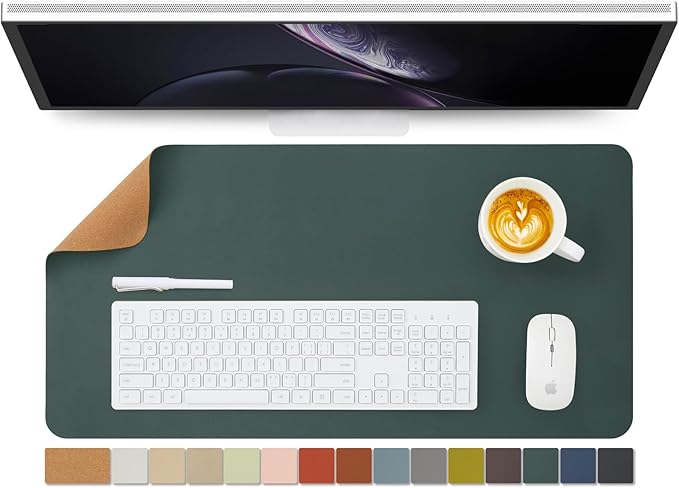 Cork Desk Mat - Dual-Sided Desk Pad for Office and Home - Desk Organization and Accessories - Ideal for Large Mouse Pad and Desk Mats on Top of Desks(Dark Green,27.6"x 13.8")-DeskLoop Office