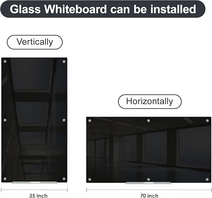 J&J worldwide Black Glass Whiteboard Magnetic Dry Erase Board 6' x 3', Large Frameless Glass White Board Wall Mounting for Office, Home, School, Includes Magnets, Marker Tray, Eraser-DeskLoop Office