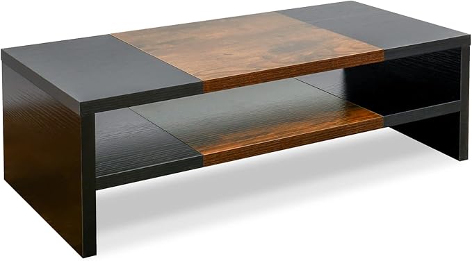 TEAMIX 2 Tiers Desktop Monitor Stand Riser 20 Inch Printer Stand with Storage Small TV Riser Laptop Wooden Desk Organizer Shelf Bookshelf (Black+Brown, 2 tiers)-DeskLoop Office