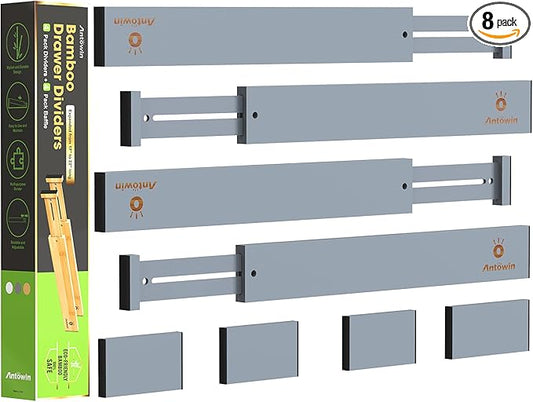 ANTOWIN Bamboo Drawer Dividers Organizers, Expandable Drawer Separators Splitter,17-22 inches Long Adjustable Spring-loaded Organizer for Large Utensil, Clothes, Tools Drawers (Grey)-DeskLoop Office