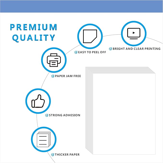 8.5" x 11" Full Sheet Labels, JIQEZNL Premium Label Sticker Paper for Laser & Inkjet Printers - 100 Sheets-DeskLoop Office
