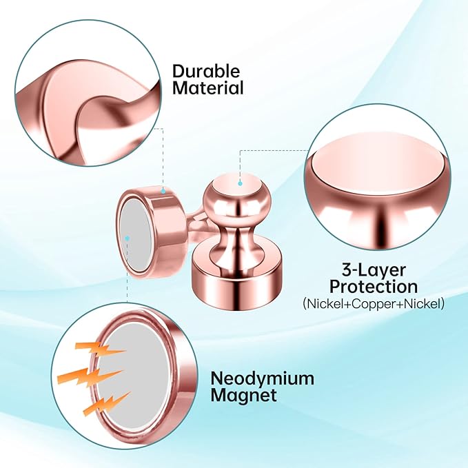 Pack of 8 Rose Gold Pink Push Pins Ideal Whiteboard Refrigerator Magnets - Adult Small Strong Magnets for Kitchen Classroom Office-DeskLoop Office