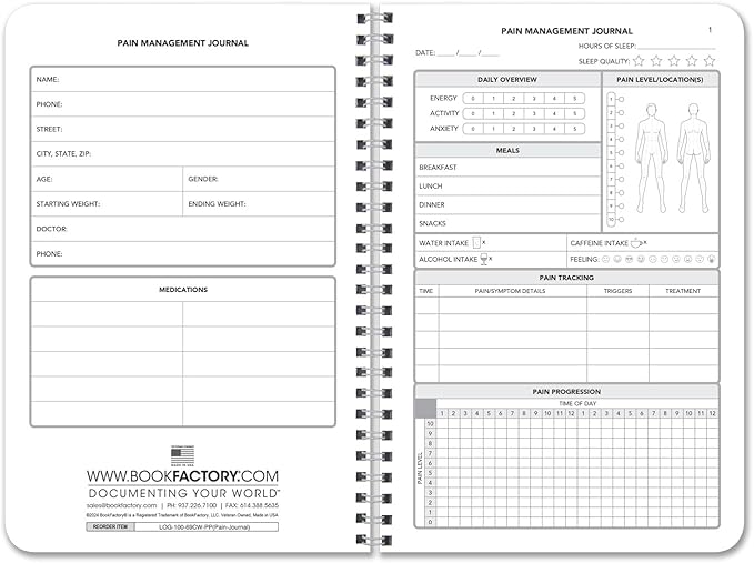 BookFactory Pain Log Book/Pain Management Logbook/Personal Medical Tracking Notebook - 100 Pages, 6'' x 9'', Wire-O (LOG-100-69CW-PP(Pain-Journal))-DeskLoop Office