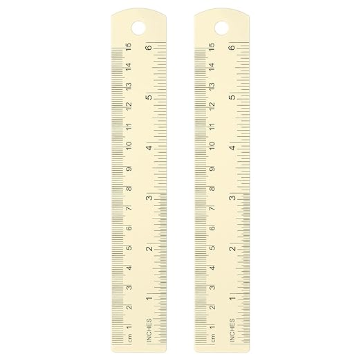 HARFINGTON 2pcs Metal Straight Ruler 15cm Metric SAE Aluminum Alloy Measuring Rulers Scale Tool with Hole for Measure Study Reading Classroom Office, White-DeskLoop Office