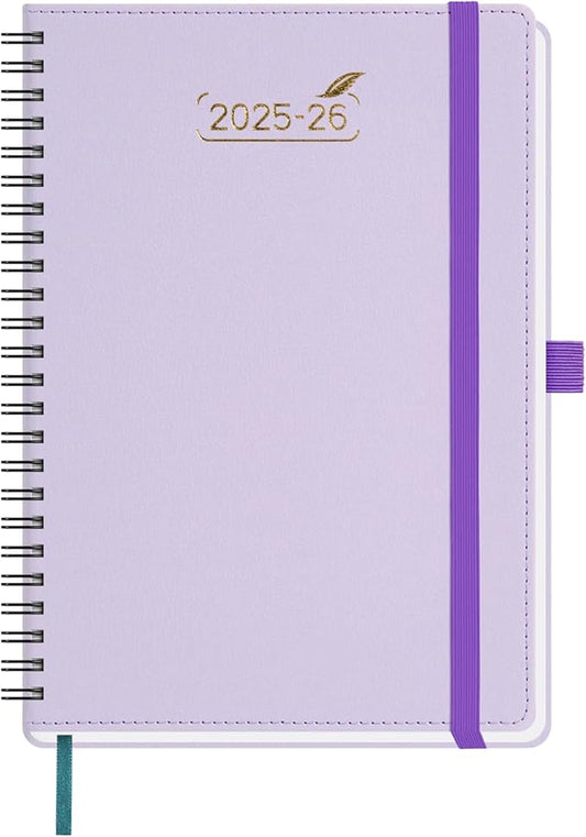 BEZEND Weekly Planner 2025-2026 with 2 Columns, 5.8" x 8.5" Academic Calendar 18 Months (Jul 25-Dec 26) Life Work Appointment Book with Monthly Tab, PU Leather Softcover Spiral - Lilac-DeskLoop Office