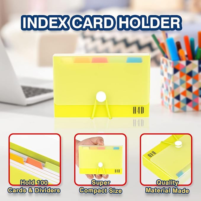 H4D 3x5 Index Card Case with 100 Heavyweight Ruled Index Cards and Dividers, Lime Green-DeskLoop Office