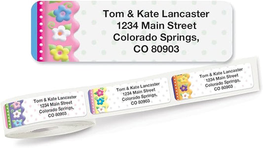 Colorful Images Frosting Flowers Rolled Personalized Return Address Mailing Labels with Dispenser, Customize with Name & Shipping Address, 500 ¾” x 2½” Self Adhesive, Easy Peel Label Roll-DeskLoop Office
