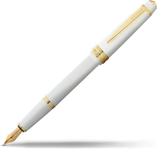 Cross Bailey Light Polished White Resin and Gold Tone Fine Nib Fountain Pen-DeskLoop Office