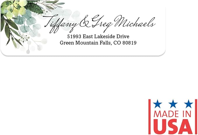 Floral Greenery Rolled Address Labels/Roll of 250 Personalized Address Labels/Designer Return Address Stickers in Elegant Plastic Dispenser-DeskLoop Office
