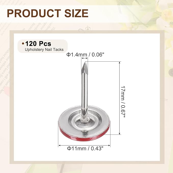 uxcell 120Pcs Push Pins, 11mmx17mm Round Flat Head Decorative Thumb Tacks Upholstery Tacks for Cork Board Office Wall Hangings, Red-DeskLoop Office