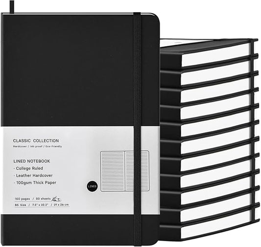 Coopay 12 Pack B5 Notebooks Journal College Ruled Composition Notebooks Classic Hardcover Lined Journals for Office Home School Business Writing Note Taking, 10.2" x 7.5", 100GSM Thick Paper (Black)-DeskLoop Office