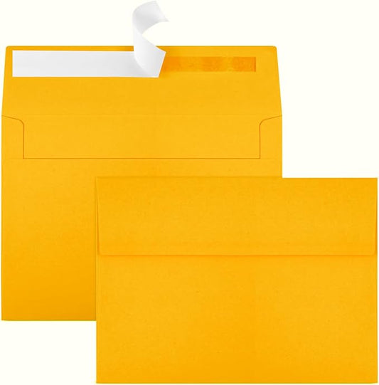 Joyberg 50 Pack Yellow 5x7 Envelopes - Self Seal for Weddings, Photos, Greeting Cards & Mailing-DeskLoop Office