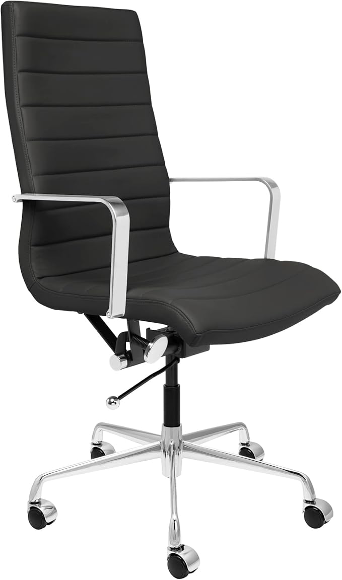 Laura Davidson Furniture SOHO II Ribbed Office Chair - Tall Back Desk Chair with Arm Rest, Swivel & Cushion Availability, Made of Faux Leather, Black, Computer Chair-DeskLoop Office
