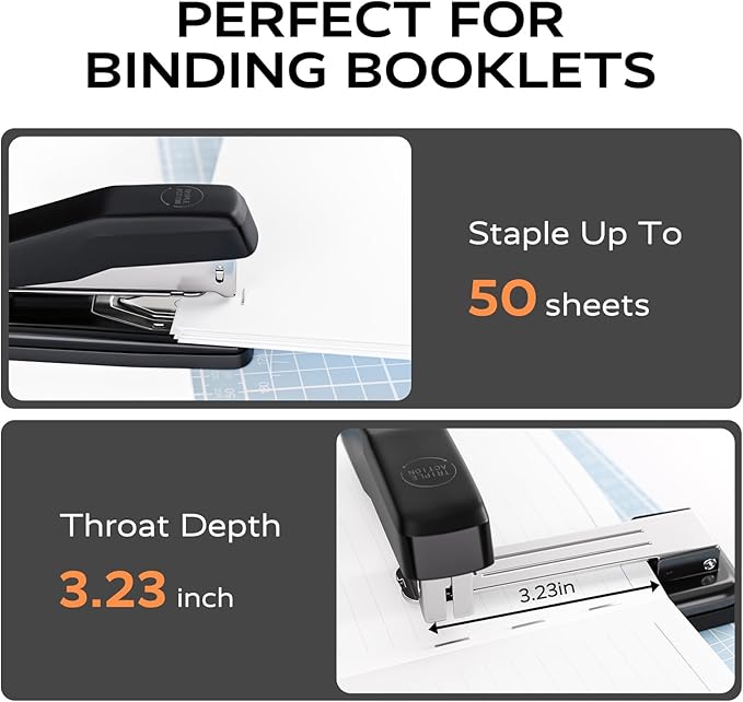 Desktop Stapler, Swing-Arm Swivel Stapler, 50 Sheet Capacity, 2000 Staples and Staple Remover, Rotatable Heavy Duty Staplers for Office, Home, Classroom, Booklet, Book Binding,Black-DeskLoop Office