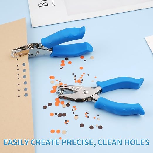 Single Hole Punch, 2 Pcs Hand Hole Puncher with Soft Grip Handle, 1/4" and 1/8" Small Hole Paper Punch for Crafts, Scrapbooks, 6 Sheets Capacity, Tags, Tickets - Blue-DeskLoop Office