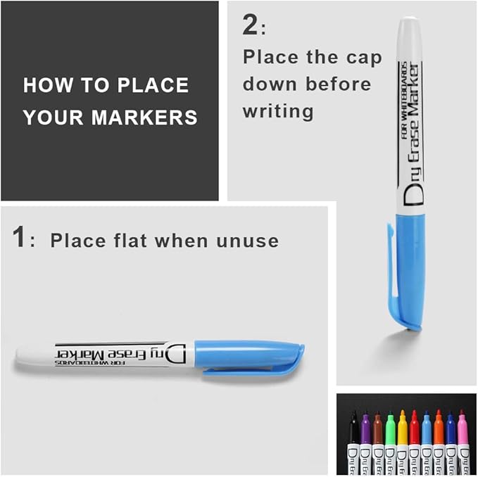 Volcanics Dry Erase Markers Low Odor Fine Whiteboard Markers Thin Box of 12, 10 Colors-DeskLoop Office