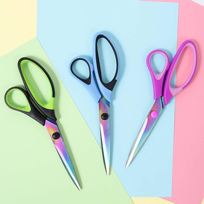 8.5" All-Purpose Scissors, 3-Pack Bulk Ultra Sharp Blade Shears, Comfort-Grip Sturdy Scissors for School, Office, Home, Sewing, Fabric, Craft Supplies, Right/Left Handed-DeskLoop Office
