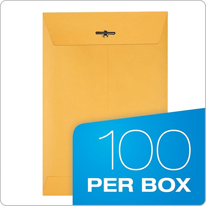 Quality Park 6 x 9 Clasp Envelopes, Clasp and Gummed Closures for Storing or Mailing, 28 lb Kraft Paper, 100 per Box (QUA37855)-DeskLoop Office