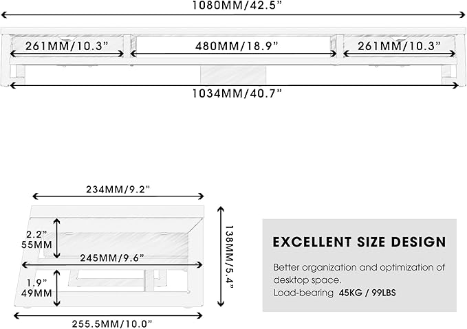 Fenge Dual Monitor Stand, Monitor Riser with Drawer, 42.5 Inch Large Computer Monitor Stand for 2 Monitors, 2 Tier Wooden Desk Shelf for Top of Desk-DeskLoop Office