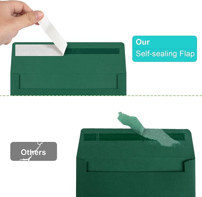 70 Pack A2 Dark Green Envelopes - Self Seal for Photos, Invitations, Greeting Cards & 4.5x5.5 Cards-DeskLoop Office