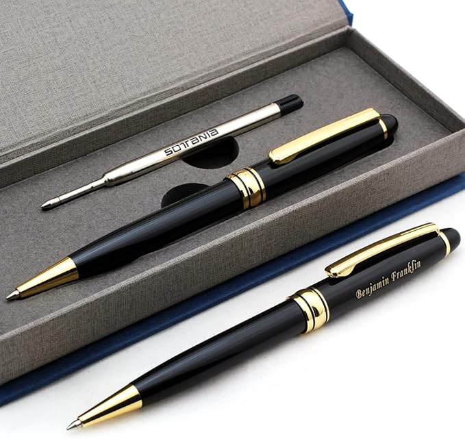 Free Engraving - Personalized Roller Ballpen, Ballpoint pen, Refillable Pens, Retractable Medium Refill Pen Black Ink, Custom Gifts for Men and Women, Classy Gift Box-DeskLoop Office