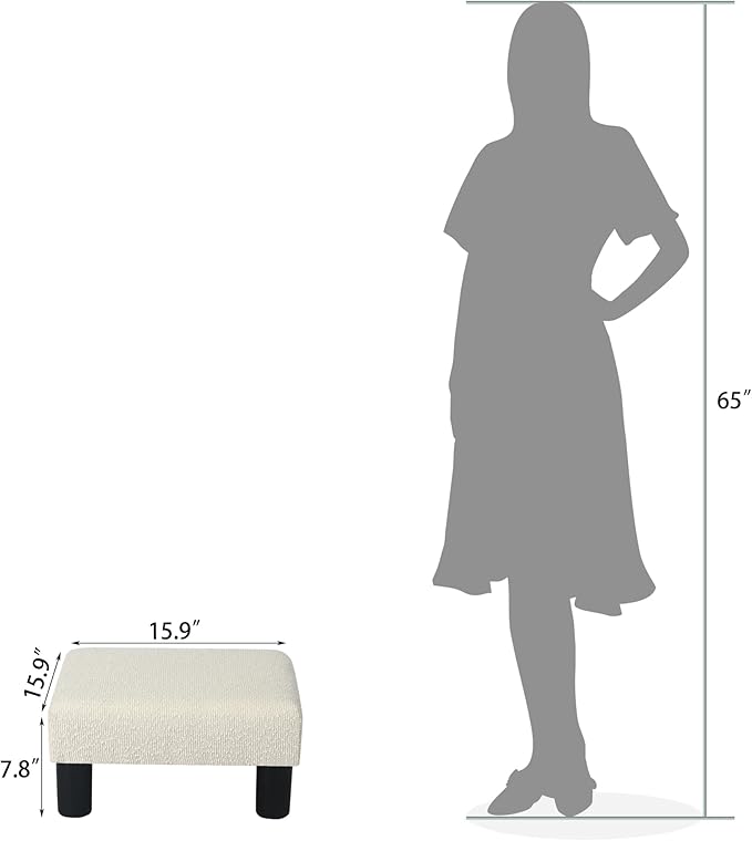 Joveco Small Foot Stool Ottoman, Cotton Line Square Footstool Upholstered Footrest Foot Rest for Chair, Under Desk, Office, Living Room, Pinstripe White-DeskLoop Office