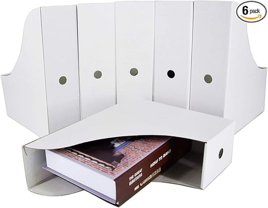 HUAPRINT White Magazine Holder(6 Pack) Cardboard Magazine File Holder-Folder Holder,Magazine Organizer,Document Organizer,Magazine Storage Box,With Labels-DeskLoop Office