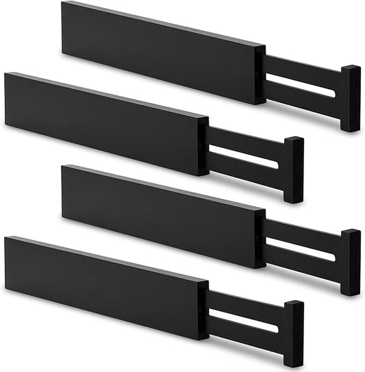 Utoplike 4 pcs Bamboo Kitchen Drawer Dividers Large, Adjustable Black Drawer Organizers, Spring Loaded, Works in Kitchen, Dresser, Bathroom, Bedroom, Drawer, Desk, 2.4" H-DeskLoop Office