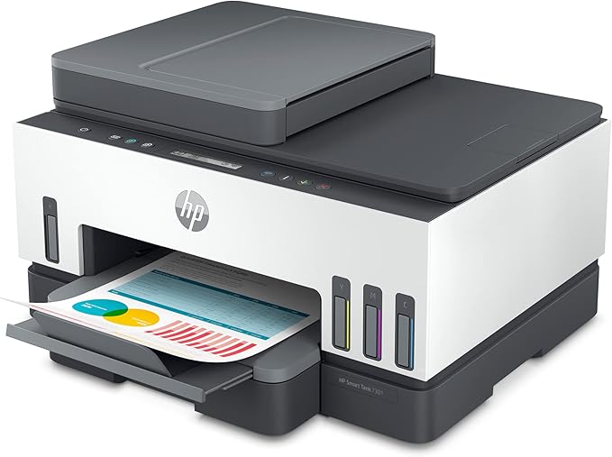 HP Smart Tank 7301 Wireless All-in-One Refillable Ink Tank Printer, Scanner, Copier with 2 years of ink included, Best for home office(28B70A)-DeskLoop Office