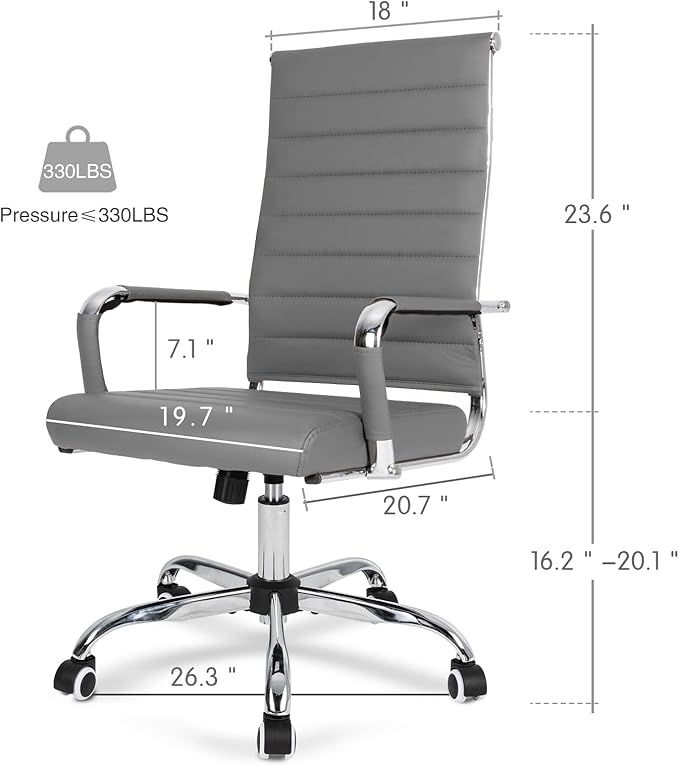 Home Office Chair Ribbed, Modern Leather Conference Room Chairs, Ergonomic Office Desk Chair, High Back Executive Computer Chair, Adjustable Swivel Chair with Arms (Grey)-DeskLoop Office