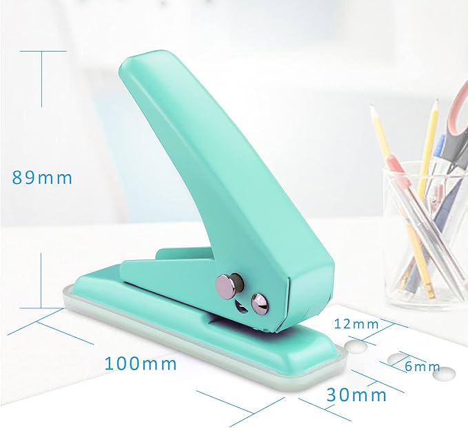 Single Hole Puncher Handheld 1/4 Inches Hole Punch, 20 Sheet Paper Punch Capacity Metal Hole Puncher with Skid-Resistant Base for Paper, Chipboard, Art Project, Green-DeskLoop Office