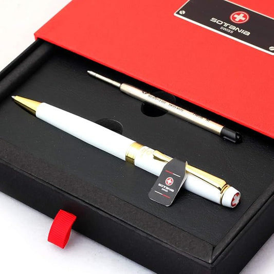 Free Engraving - Personalized Swiss Expert Black Ballpoint Pen, Medium Point, Roller pens, Groomsmen Gift, Free Custom Engraved Gifts for Men, Women (White)-DeskLoop Office