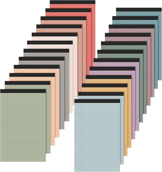 Lincia 24 Pcs 12 Pcs 5" x 8" Small Legal Pads Colored Lined Note Pads Narrow Ruled Writing Notepads 50 Sheets Per Micro Paper Notebook Lined and Perforated for College Office Supplies (Retro Colors)-DeskLoop Office