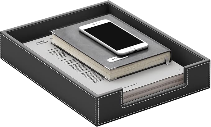 Leather Letter Tray, THIPOTEN Elegant Desk Organizer for Office Supplies, Mail, Paper, File, Magazine, Perfect Office Organization for Desktop(Black)-DeskLoop Office