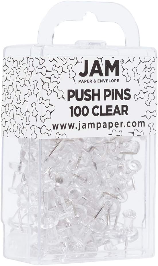 JAM PAPER Colorful Push Pins - Clear PushPins - 100/Pack-DeskLoop Office