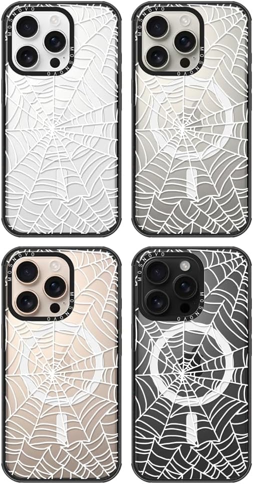 MOSNOVO Magnetic Case for iPhone 16 Pro, 10ft Military-Grade Protection, Compatible with Magsafe, Shockproof Phone Case for iPhone 16 Pro - Spider Web - Clear Black-DeskLoop Office