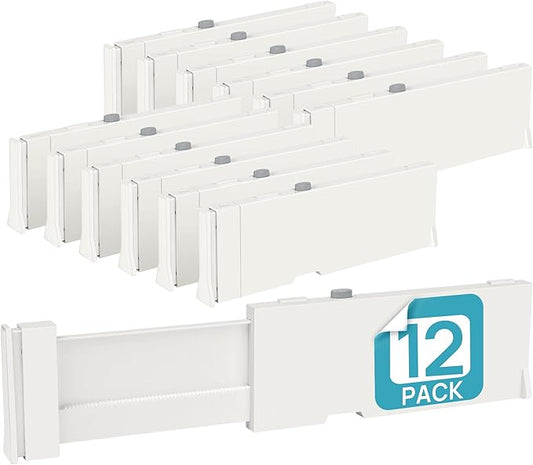 Vtopmart 12 Pack Drawer Dividers for Clothes, 4" High 11.6"-17" Adjustable Expandable Dresser Drawer Organizer, Plastic Drawers Separator for Dresser, Baby Clothes, Underwear, Kitchen & Office Storage-DeskLoop Office