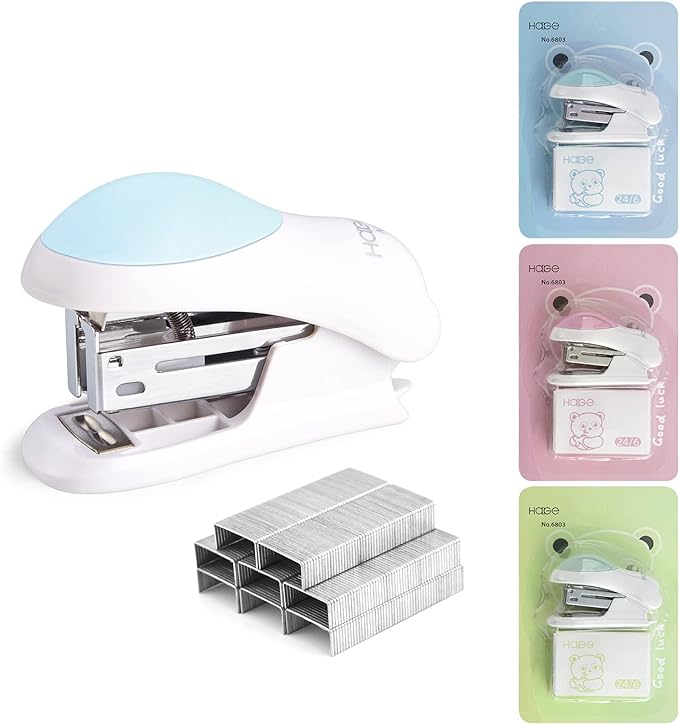 NEBURORA Mini Effortless Desktop Staplers with 400 Standard 26/6 Staples, 2-24 Sheet Capacity, Includes Built-in Staple Remover, Cute Stapler Gift for Student and Office Use, 3 Colors Options (Blue)-DeskLoop Office