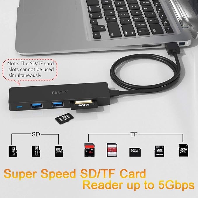 USB Hub 3.0 Splitter, TSUPY USB 3.0 Hub Multi USB Adapter Port Expander with 4ft Cable, SD/TF Card Reader & 3 USB 3.0 Ports Compatible for PC, Laptops, Surface Pro, MacBook, iMac Pro-DeskLoop Office
