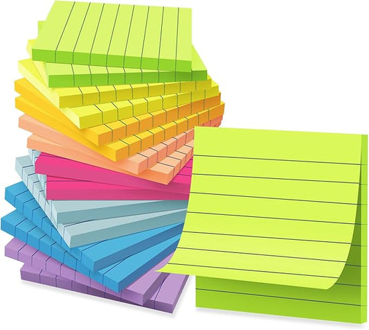 (16 Pack) Lined Sticky Notes 3x3 in Ruled Stickies Super Sticking Power Memo Pads Bright Colors-DeskLoop Office