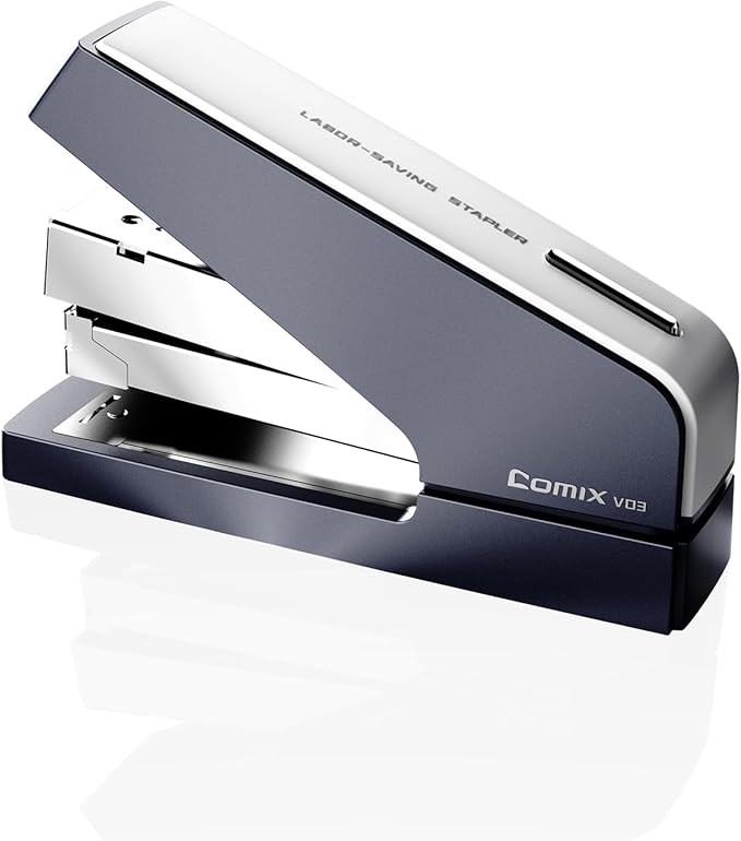 Comix Desk Stapler, 40 Sheet Capacity, Quick-Change Pop-Up Stapler Track, for Office & Classroom, Blue&Gray-DeskLoop Office