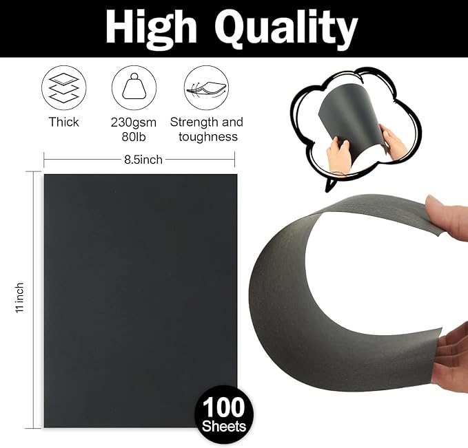 100 Sheets Black Cardstock 8.5 x 11 Thick Paper, Goefun 80lb Card Stock Printer Paper for Halloween, Invitations, Scrapbooking, Crafts, DIY Cards-DeskLoop Office