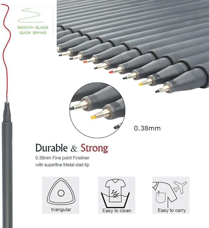 Taotree 24 Fineliner Color Pens, Fine Line Colored Sketch Writing Drawing Pens for Journaling Planner Note Taking Adult Coloring Books, Porous Fine Point Markers, School Office Teacher Art Supplies-DeskLoop Office