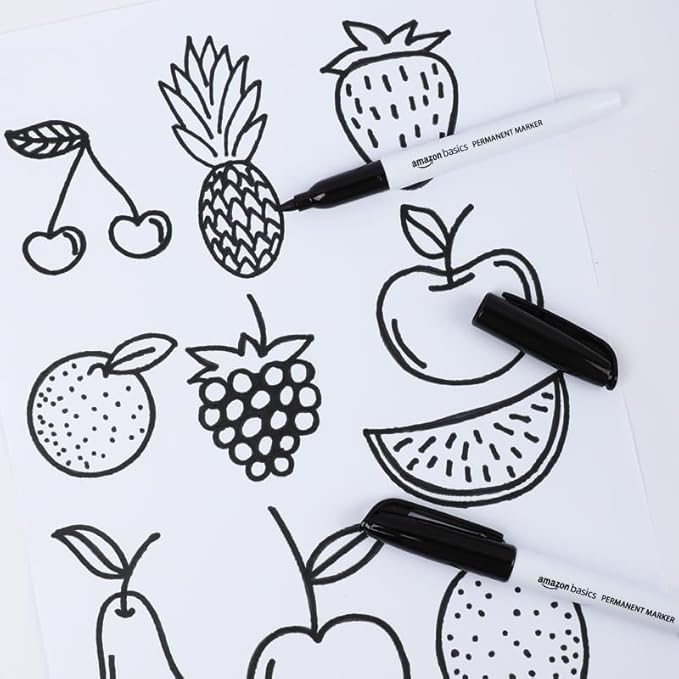 Amazon Basics Fine Tip Point Permanent Markers for Office, School, and Home Use, Black, 12 Pack-DeskLoop Office