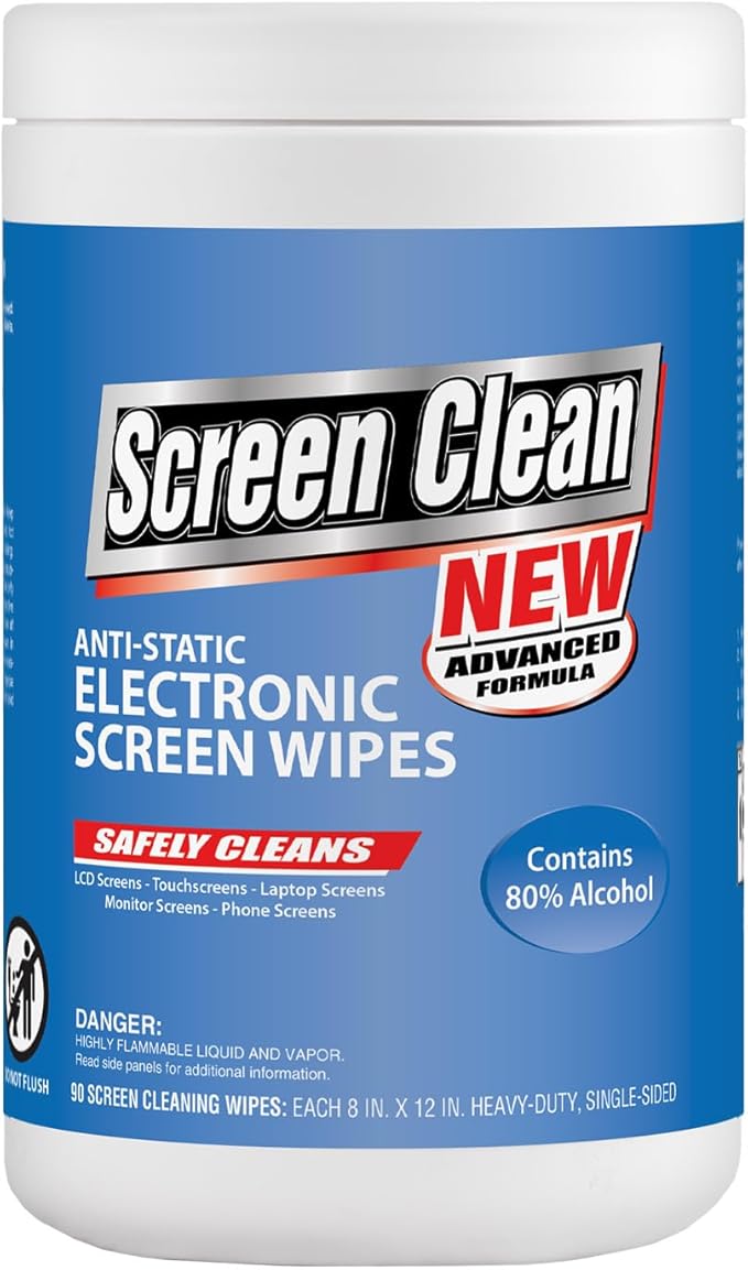 Zenex Screen Clean Anti-Static Electronic Screen Wipes - Single Sided Non-Abrasive Towels | For TV, Phones, Monitors | Quick Dry & Streak-Free | Prevents Static Build-up (2 Pack | 180 Sheets Total)-DeskLoop Office