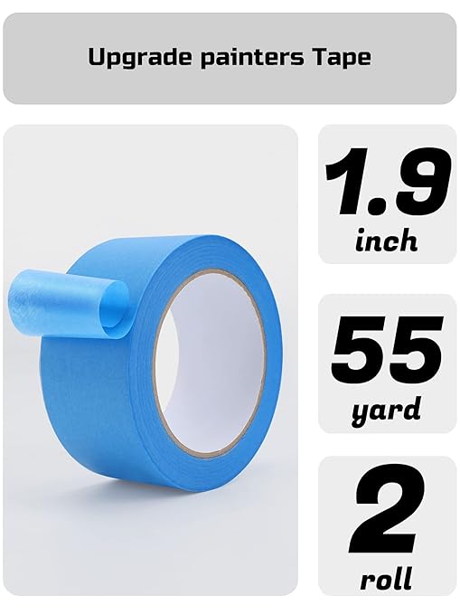 Lichamp Blue Painters Tape, 2 Bulk Pack 1.9 inch by 55 Yards Paper Tape, Blue Tapes for Crafts Arts-DeskLoop Office